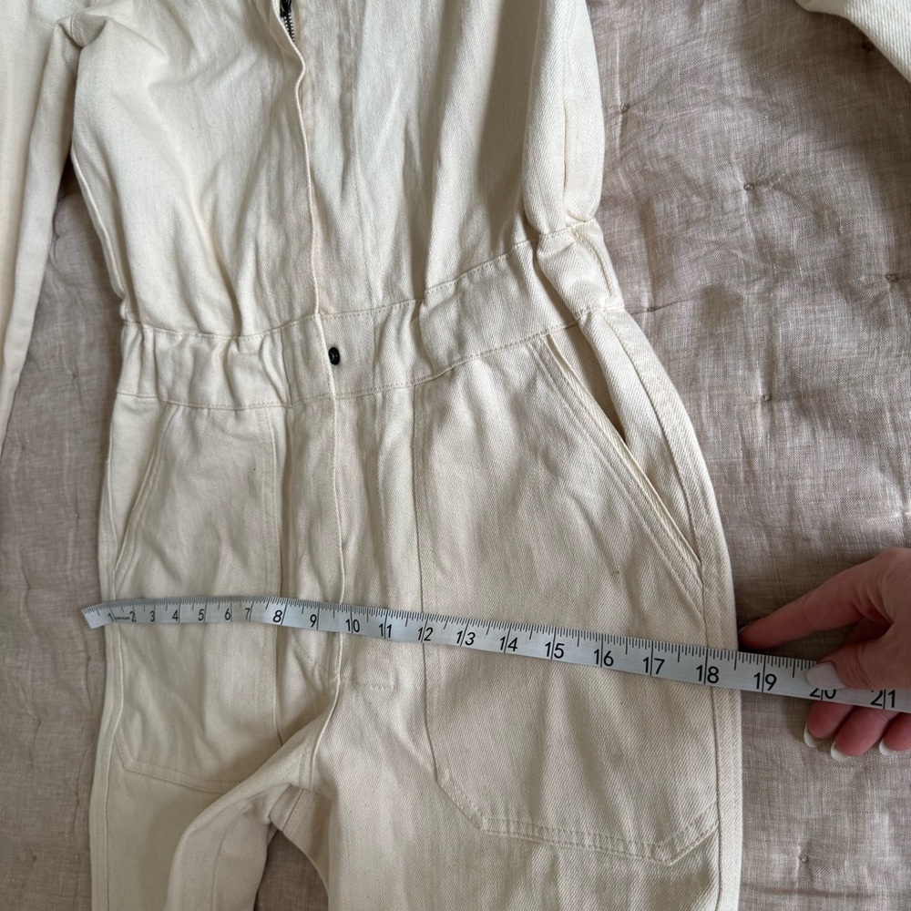 Faherty Denim Jumpsuit Overland Twill Utility Cotton in Off White Size XS - Picture 11 of 15
